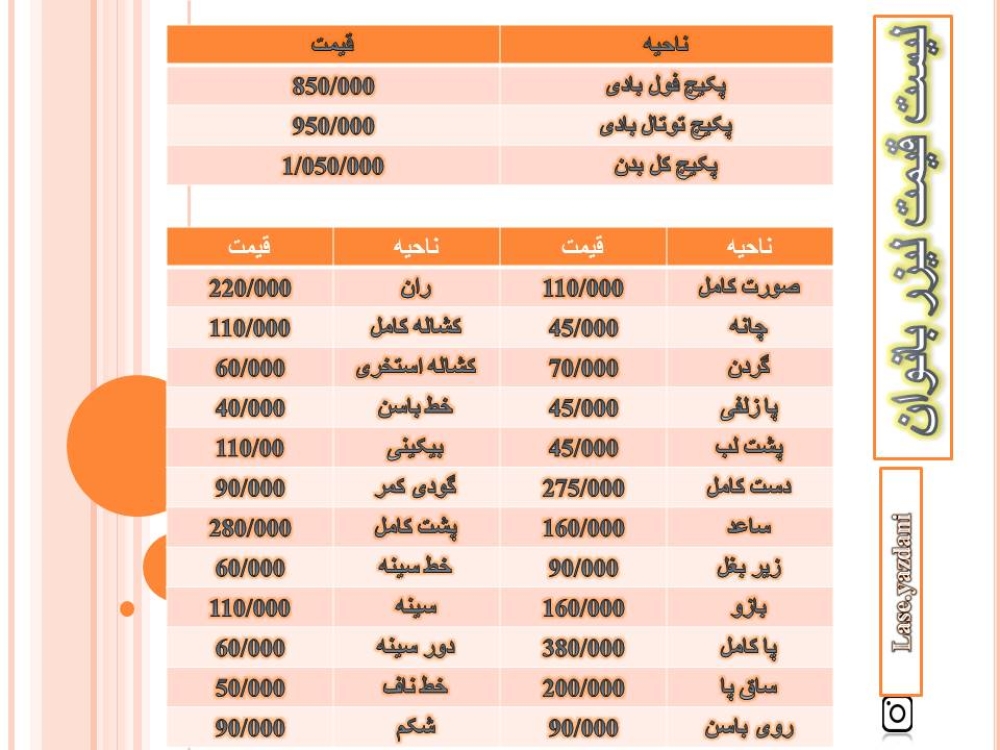 لیست قیمت لیزر بانوان 
